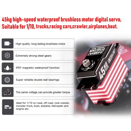 GOTECK 45KG Brushless Digital Servo,8.4V Full Metal Gear Servo,IP67 Waterproof Steering Servo with 25T Servo Horn for 1/10 Scale RC Cars,RC Crawler,Trucks,Boat,Robot Parts (A45BHV-270°)