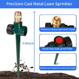 Metal Lawn Sprinkler for Yard 2 Pack, Adjustable Brass Garden Water Sprinklers with Spike Base, 360 Degree Large Area Coverage Brass Nozzle for Lawn Grass Patio Garden Irrigation