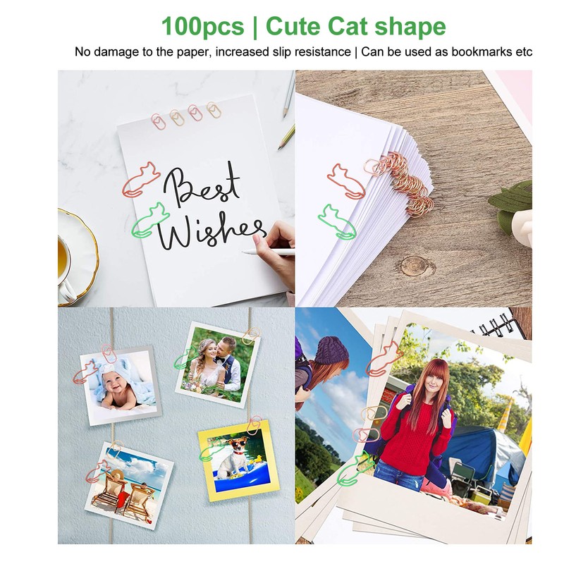 100pcs Cat Shape Paper Clips Plating Process Increased Slip Resistance