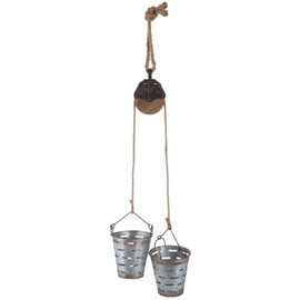 Vintage Galvanized Bucket & Pulley Metal Olive Buckets (Farmhouse Hanging Flower Pots) Perfect for Succulents