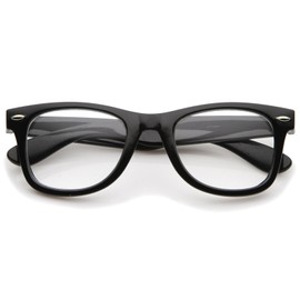 zeroUV Classic Thick Square Clear Lens Horn Rimmed Eyeglasses 50mm (Black/Clear)