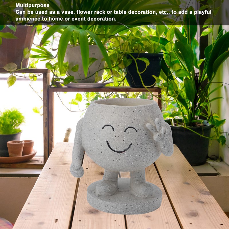 Flower Pot Cute Smile Standing Succulent Flowerpot Fadeless Resin Plant