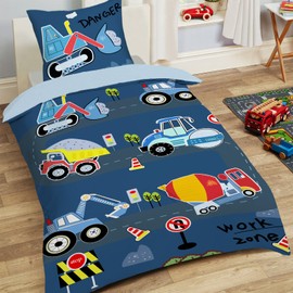 INTOMENG Bedding Set 135 x 200 cm Children's Boys Bed Linen 135 x 200 cm Boys and 80 x 80 cm Pillowcases 3D Tractor Digger Tractor Tractor 100% Microfibre Blue