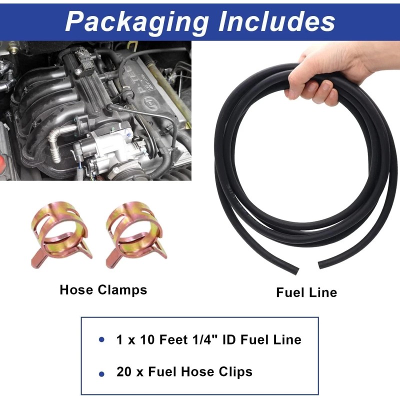 Tnisesm 1/4 Inch ID Fuel Line Hose 10Ft + 20