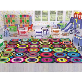 champion rugs Kids/Baby Room/Daycare/Classroom/Playroom Area Rug Abstract Colorful Circles Play Mat Fun Educational Non-Slip Back (3' 11" X 5' 2")
