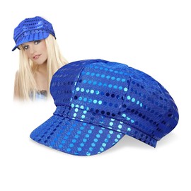 TUONYIS 70s Disco Sequin Hat - Abba Accessory for Adult Girls & Women - Retro Theme Party Hippie (Blue)