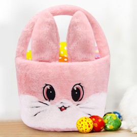 Easter Basket for Kids, Easter Baskets with Handle for Easter Eggs Hunting, Easter Basket Cute Pink Bunny Bags, Easter Theme Party Favor Easter Gifts for Girls Boys (Pink)