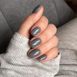 Uñas Postizas Cuadradas Cortas De Color Gris, Uñas De Gel Cortas Naturales, Uñas Postizas De Colores Otoñales 2024, Uñas Acrílicas De Moda, Uñas Posti