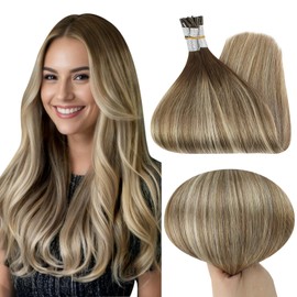 Full Shine I Tip Extensions Remy Hair Color 3 Brown Fading To 8 Ash Brown And 22 Light Blonde Itip Human Hair Extensions 20 Inch Long Extensions Add Length 50G/50S