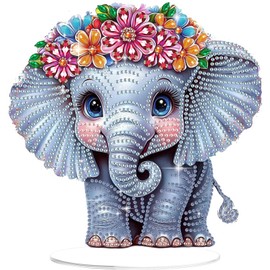 GHHKUD Elephant Diamond Painting Desktop Decoration for Adults Children, Animals Diamond Painting Table Decoration, 5D Diamond Painting Pictures Kits, DIY Diamond Painting Decoration for Desk, Box