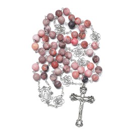 KOMI 8mm Pink Rosary Beads for Women Virgin Mary Rose Rosary Necklace Catholic Holy Rosaries Crucifix Religious Gifts