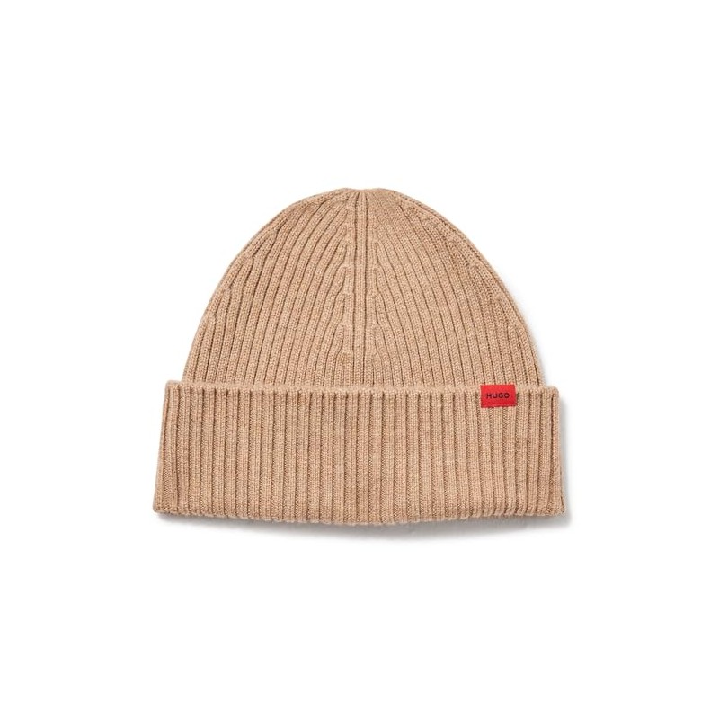 HUGO Small Logo Ribbed Beanie, Wheat, PCE.