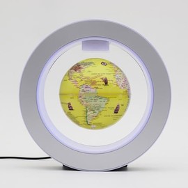 Magnetic Levitation Floating Globe Lamp, 4inch World Globe Levitation Floating O Shape Frame With LED Lights Desk Gadget Decor in Office Home Display (Yellow)