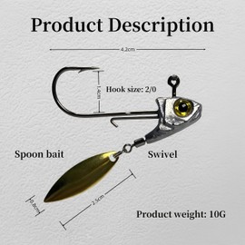 DAYUYUE Pack of 6 10g Jig Head Hooks Spinmad Jig Head for Rubber Fish Jig Head Spinner to Prevent Falling Off Swivel Spoon Bait Soft Bait Can Be Installed Freshwater Sea Water
