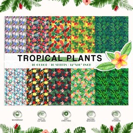 Tintnut Tropical Leaves Heat Transfer Vinyl - 10 Sheets 10x12 Inch Bundle Pineapple Hawaiian Floral Pattern Iron on Vinyl Coconut Tree Palm Printed HTV DIY T-Shirt Hat for Cricut or Silhouette Cameo