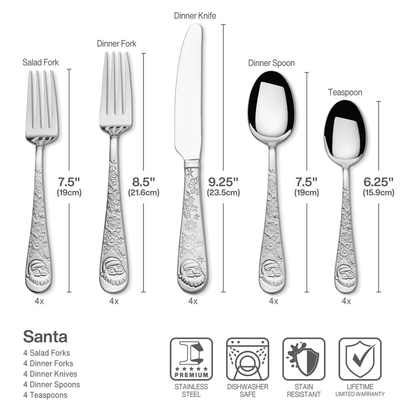 Towle Everyday Santa 20 Piece 18.0 Stainless Steel Flatware Set,