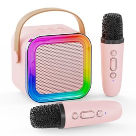 Mini Karaoke Machine for Kids Adults,Portable Bluetooth Speaker, 2 Wireless Microphones with Fun Voice Changing Function-Toys for 5 6 7 8 9 10 Year Old Girl Boys Birthday Gifts Ideas (Pink - 2 Mic)
