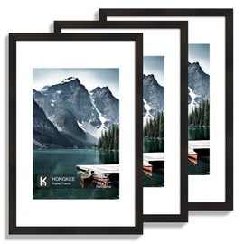 Hongkee 11x17 Picture Frame Set of 3 - Display 8x12 Photo with Mat or 11 x 17 Poster without Mat, Wall Mounting Horizontal and Vertical, Black