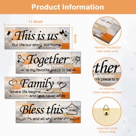 Lnond Wall Art for Living Room,Orange and Grey 4 Pieces This Is Us Family Wall Decor for Bedroom Living Room,Rustic Wooden Rustic Home Decor,12 x 4 Inch