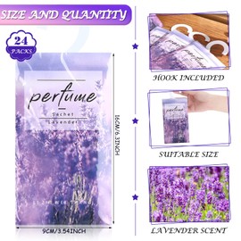 Loopeer 24 Pcs Lavender Large Hanging Closet Deodorizer Air Freshener Scented Sachets Subtle Lavender Scent for Drawers, Closets & Clothes