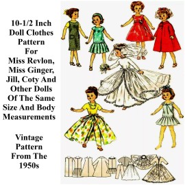 10-1/2"  Doll Clothes Pattern For Little Miss Revlon, Miss Ginger & Others