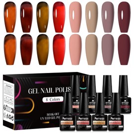MTSSII Gel Nail Polish Set 8 Colors, Soak off UV LED Lamp Gel Nail Polish Set Mermaid Glitter Gel Polish Home Gel Manicure Kit 7 ml/0.24 FL.OZ (SET-2)