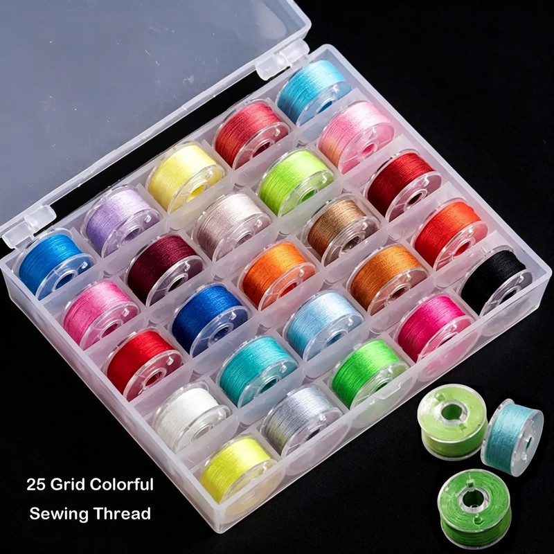25pcs Colorful Sewing Thread with Storage Box and Spool Prewound