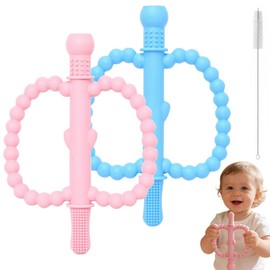 mordedera para bebe,Juguetes de dentición para bebés de 3 a 12 meses – Diseño antiahogo, alivio para la dentición (tipo pajita/bastón), juguete sensorial masticable de silicona para lactantes y niños pequeños