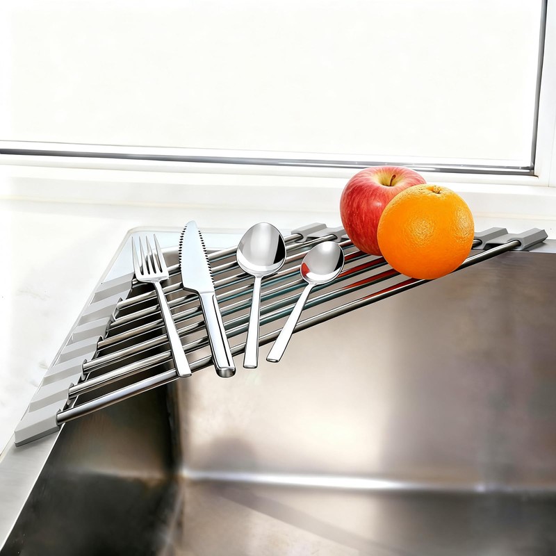 Kitchen Stainless Steel Corner Caddy Triangle Dish Drying Rack for