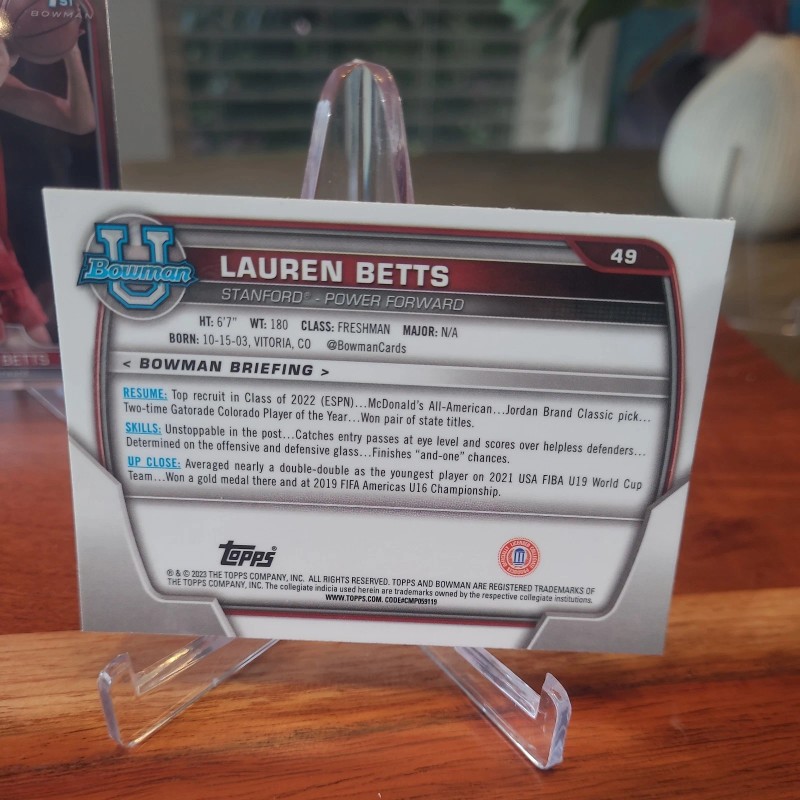 2023-24 Bowman Chrome U Lauren Betts 1st Bowman Rookie RC