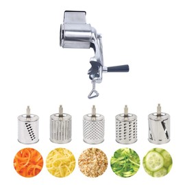 Rotary Grater Shredder with Handle 5-in-1 Vegetable and Fruit Cutter Stainless Steel Food Processor for Kitchen (Clamp Base)