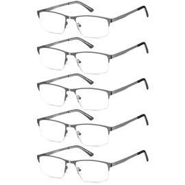 EYECEDAR 5 Pack Blue Light Blocking Reading Glasses for Men Computer Eyeglasses Metal Half Frame Spring Hinges Readers for Men 1.25