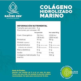 Colágeno Hidrolizado Marino 225g, Suplemento Alimenticio, Sin Sabor, Sin Azúcar, Fácil de Mezclar, Incluye Medida Dosificadora, Libre de Gluten