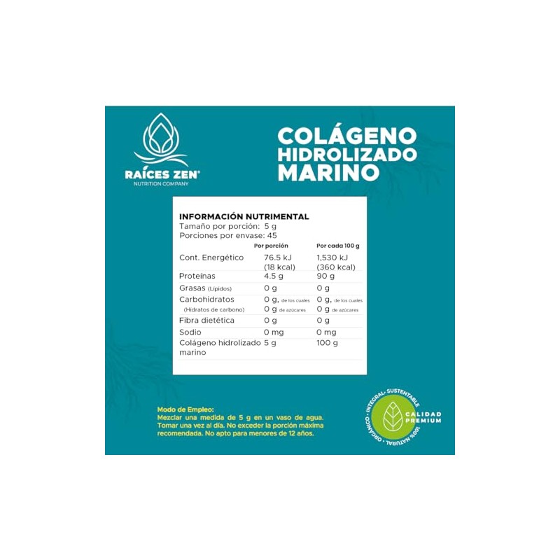 Colágeno Hidrolizado Marino 225g, Suplemento Alimenticio, Sin Sabor, Sin Azúcar,