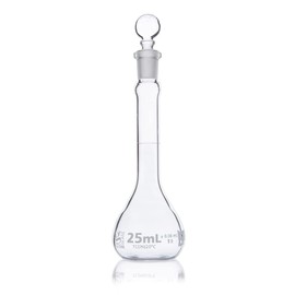 Volumetric Flask, Globe Glass, 25mL, Class B, to Contain (TC), 3.3 Borosilicate Glass, ASTME288, 6/Box
