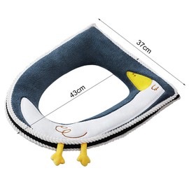 Bncxdc Toilet Seat Cover, Toilet Seat Warmer, Universal Zip Warmer Toilet Seat Cover Pad, Waterproof Antibacterial Leather Home Toilet Seat Pad with Handle, Washable, Blue