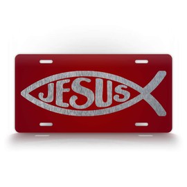 SignsAndTagsOnline Jesus Fish License Plate Christian Novelty Red Black or Pink Auto Tag