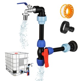 IBC Adapter with Gooseneck Brass Tap, Double Outlet Tap S60 x 6 Tap Stopcock 3/4 Inch for 1000 L Rainwater Tank, IBC Tank Accessories for Rainwater Tank, Water Barrel, Rain Barrel