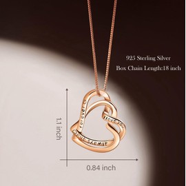 SWEETIME Rose Gold Necklace 925 Sterling Silver Double Heart Pendant Necklaces, I Love You Forever Necklace Jewelry Gifts for Women Mum Girlfriend Mothers Day Anniversary Birthday Valentines.