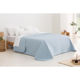 Todocama Fine Bedspread Star Design Spring, Summer, Autumn and Winter 100% Microfiber Extra Soft Multipurpose Bed Throw 80/90-180 x 260 cm, Light Blue