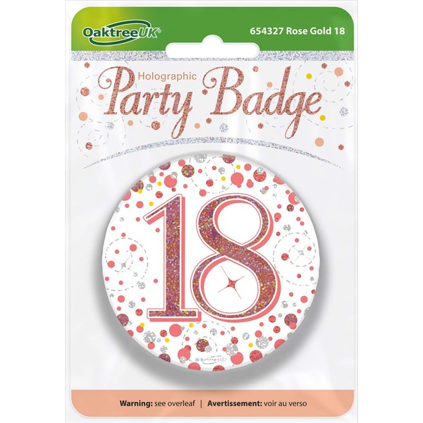 OakTree 3" Badge 18th Birthday Sparkling Fizz Rose Gold Holographic