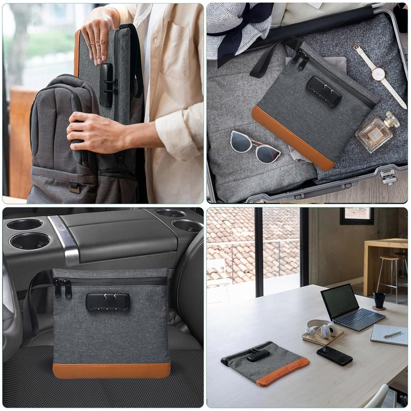 Money Bag with Combination Lock, 7.9 x 7.4In Carbon Lined