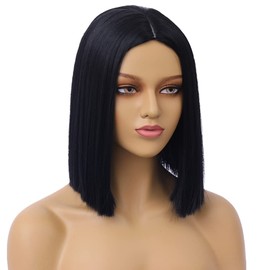 BERON 12 Inches Black Wig Short Straight Bob Wig Black Bob Wigs Heat Resistant Synthetic Wigs with Wig Cap