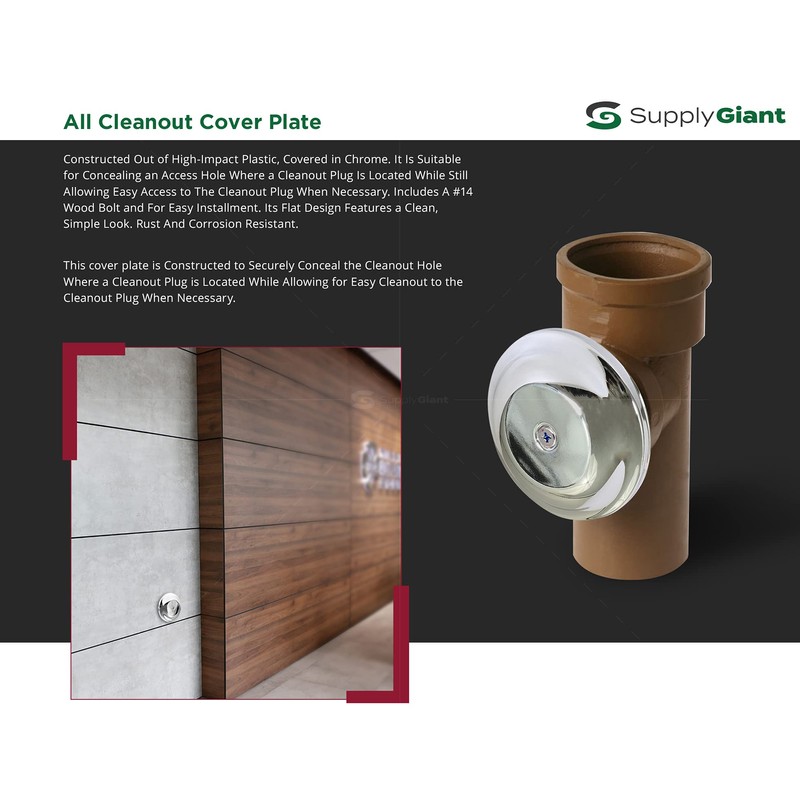 SUPPLY GIANT Bell Cleanout Cover, 9-1/4-Inch, Plastic Chrome, 9-1/4