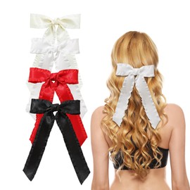 4 Pack Bow Hair Clips for Women, Hair Bows with Metal Clip Hair Ribbon Bow Clips 5.12× 9.45 inches(Black, Beige, White, Red)
