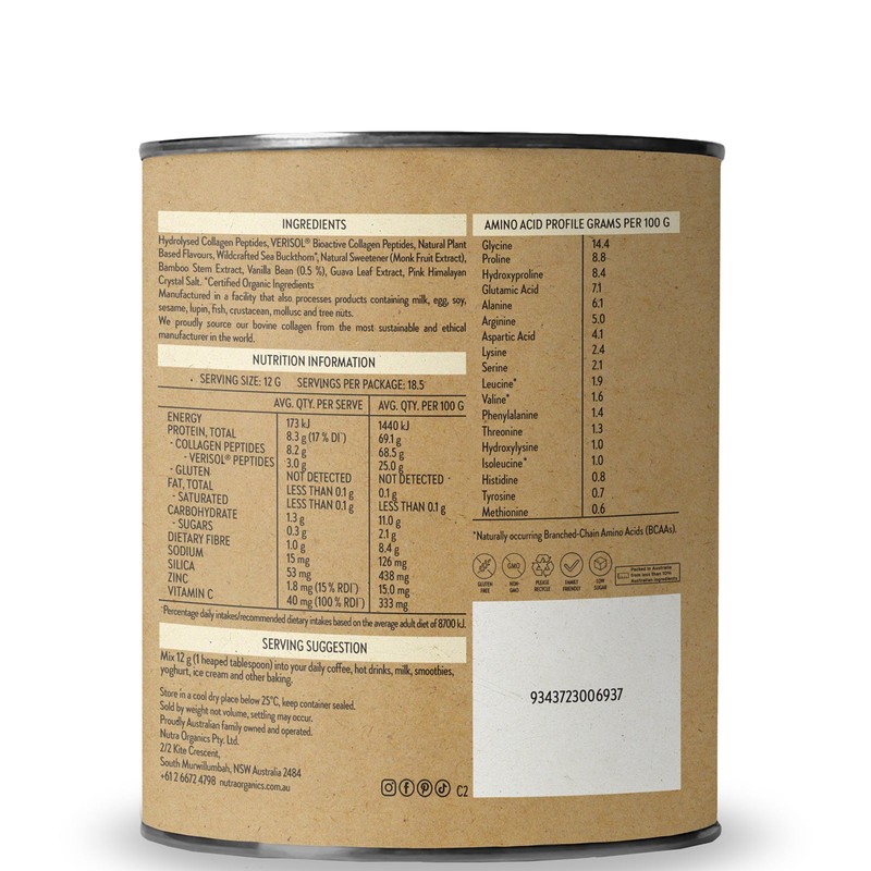 Nutra Naturals Collagen Beauty Supplements - Vanilla 225g