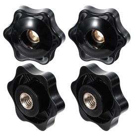 4 PCS 6 Star Knobs M6 Hexagon Head Thru Knob, Black Nylon Screw-On Type Thru Threaded Knob Nuts, 6-Star Shape Hand Tighten Clamping Knobs for Mechanical Equipment