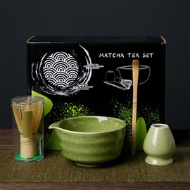 4pcsMatcha Whisk Set,Includes Matcha Bowl, Matcha Whisk Holder,Bamboo Matcha Whisk and Bamboo Scoop (Matcha Green)