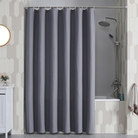 OVZME Long Fabric Shower Curtain Set, Waffle Textured Shower Curtain for Bathroom - Weight 230GSM Heavy Duty Hotel Spa Luxury Bath Curtain Set with 12 Plastic Hooks, 72x78, Grey