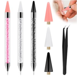 7 Pcs Rhinestone Picker Tool-3 Pcs Double-ended Wax Pencil for Rhinestones, Rhinestones Applicator with 3 Extra Wax Tips and 1 Tweezer for Nail Art and DIY Decoration (Black, White, Pink)